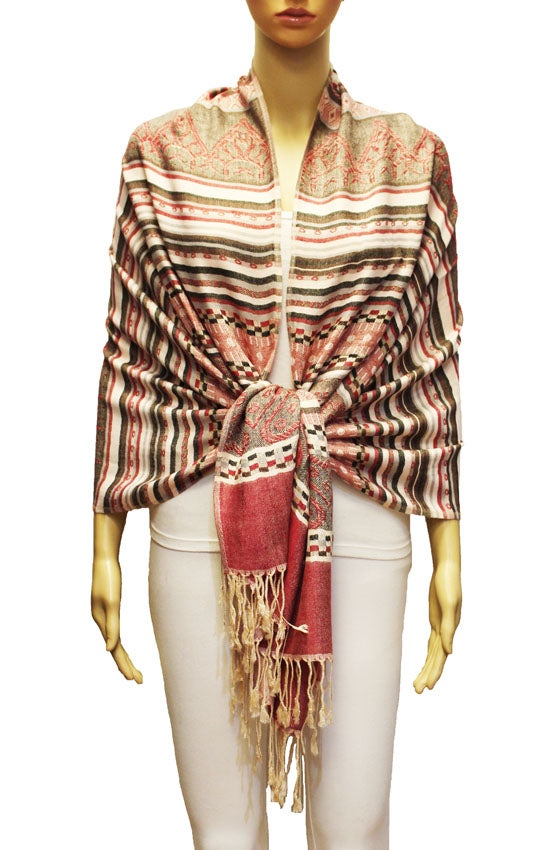 Bohemian Striped Fringe Shawl-BH2101