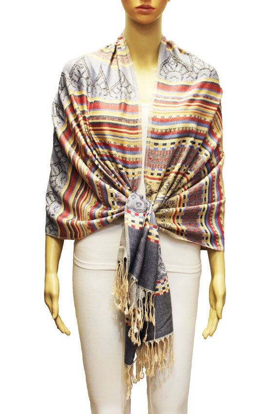 Bohemian Striped Fringe Shawl-BH2101