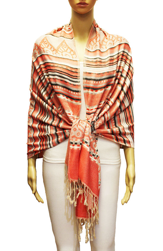 Bohemian Striped Fringe Shawl-BH2101