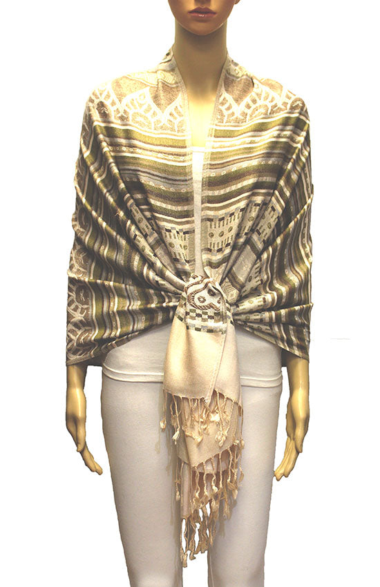 Bohemian Striped Fringe Shawl-BH2101
