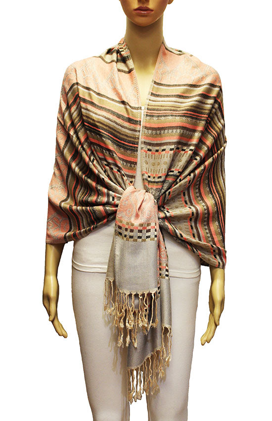 Bohemian Striped Fringe Shawl-BH2101