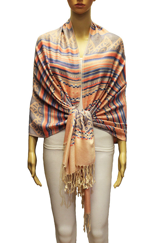 Bohemian Striped Fringe Shawl-BH2101
