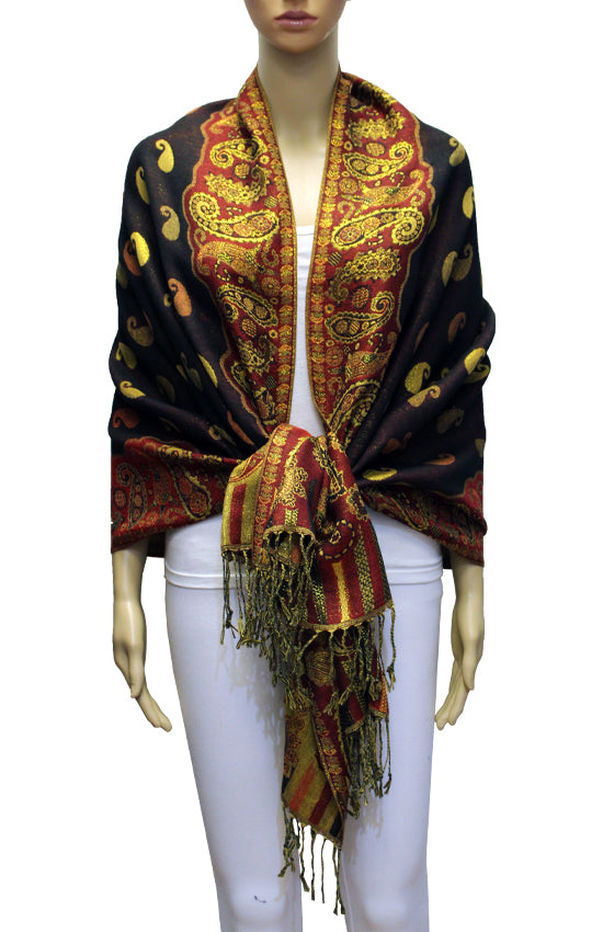 Luxurious Gold Thread Paisley Pashmina - BH2108