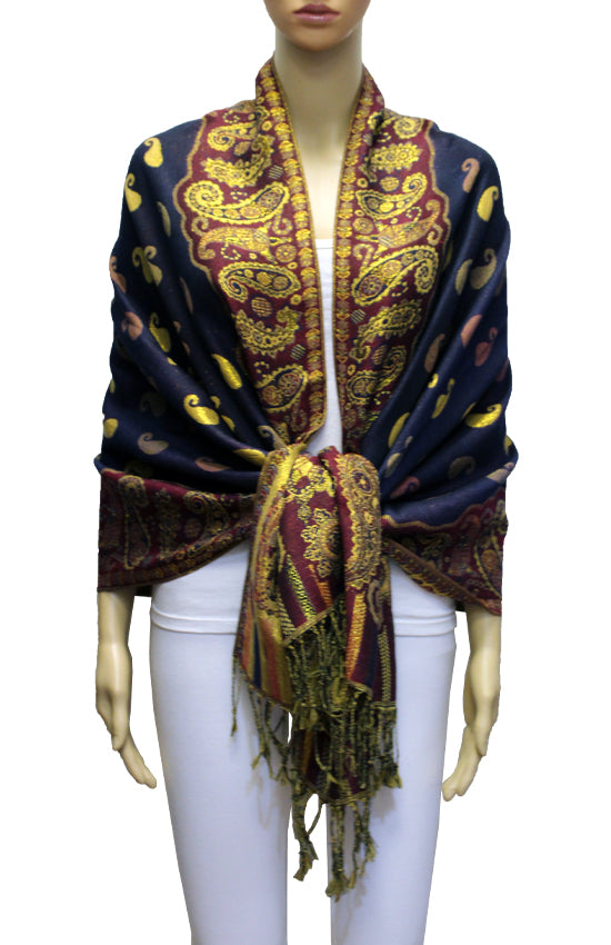 Luxurious Gold Thread Paisley Pashmina - BH2108