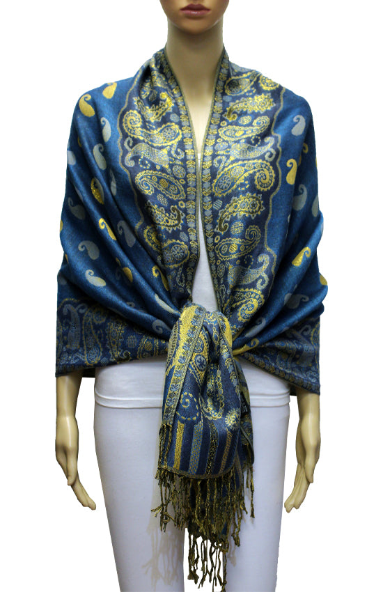 Luxurious Gold Thread Paisley Pashmina - BH2108