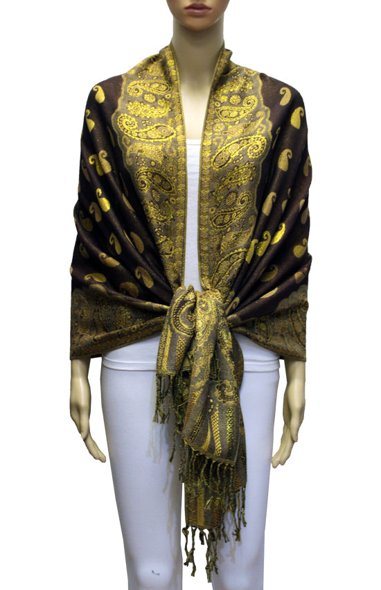 Luxurious Gold Thread Paisley Pashmina - BH2108