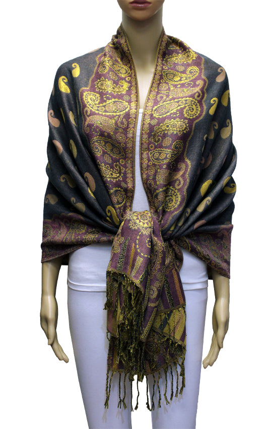 Luxurious Gold Thread Paisley Pashmina - BH2108