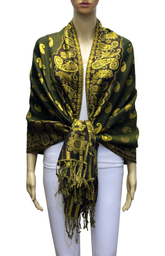 Luxurious Gold Thread Paisley Pashmina - BH2108