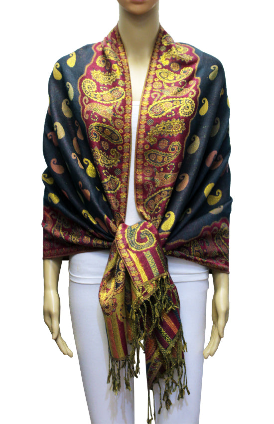 Luxurious Gold Thread Paisley Pashmina - BH2108