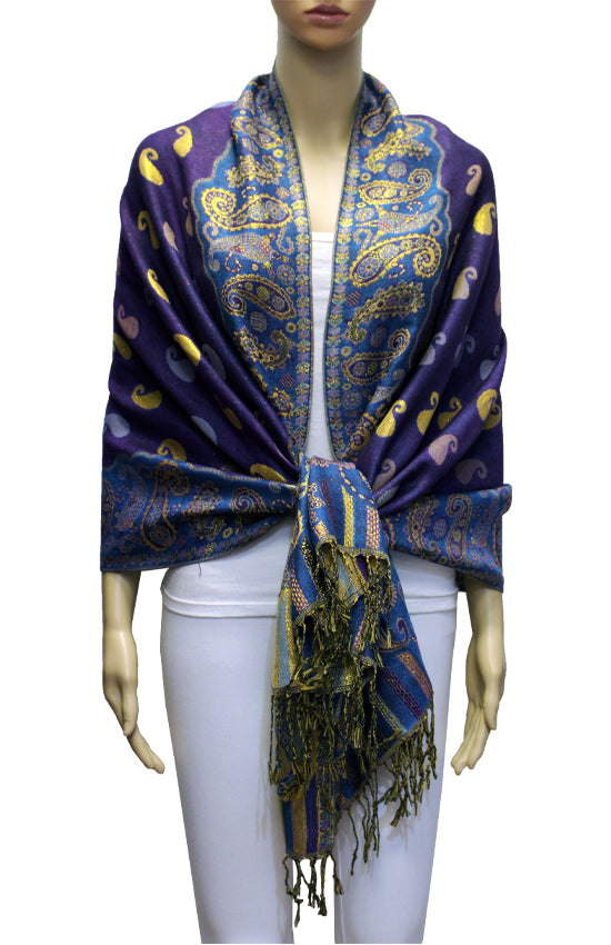 Luxurious Gold Thread Paisley Pashmina - BH2108
