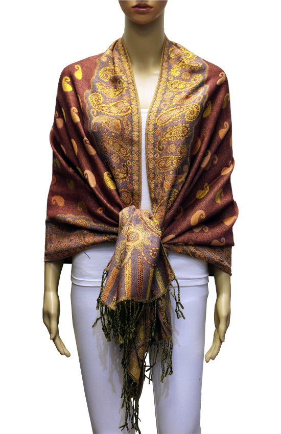 Luxurious Gold Thread Paisley Pashmina - BH2108