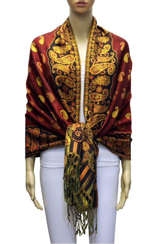 Luxurious Gold Thread Paisley Pashmina - BH2108