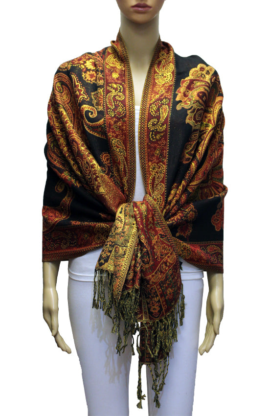 Elegant Gold-Thread Paisley Scarf-BH2109