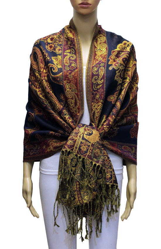 Elegant Gold-Thread Paisley Scarf-BH2109