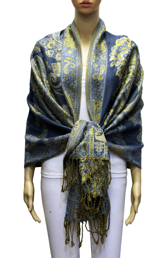 Elegant Gold-Thread Paisley Scarf-BH2109
