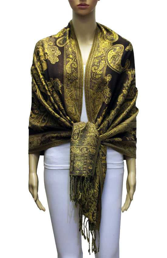 Elegant Gold-Thread Paisley Scarf-BH2109