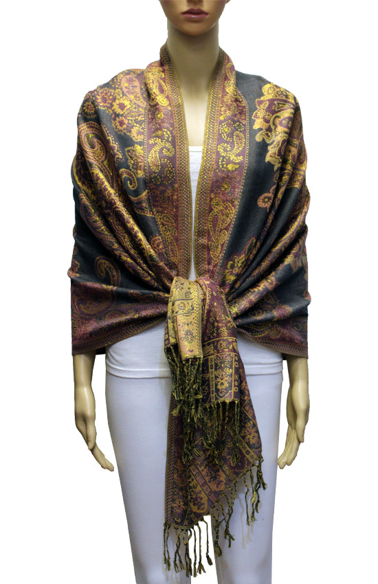 Elegant Gold-Thread Paisley Scarf-BH2109