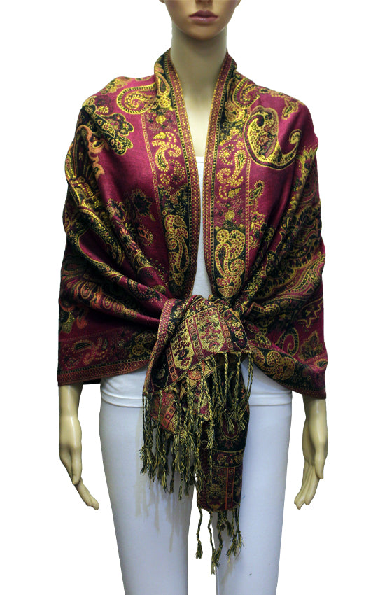 Elegant Gold-Thread Paisley Scarf-BH2109