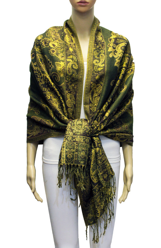 Elegant Gold-Thread Paisley Scarf-BH2109