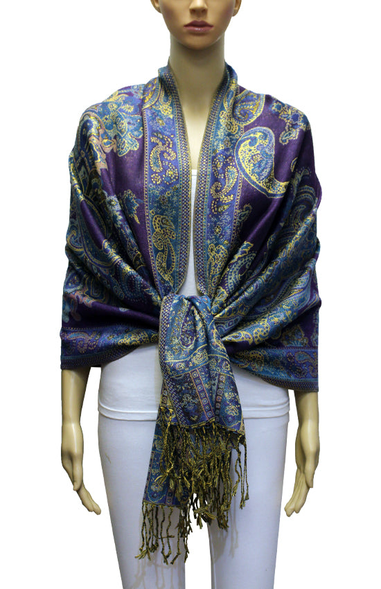 Elegant Gold-Thread Paisley Scarf-BH2109