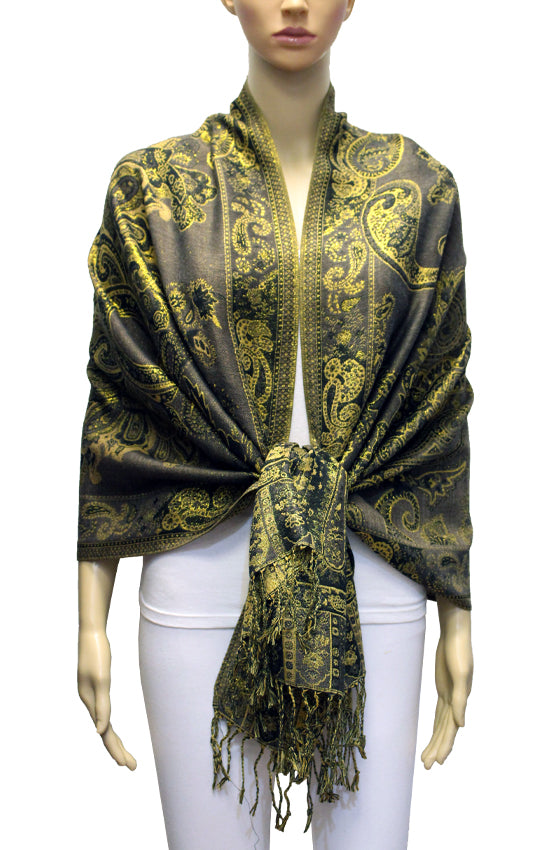 Elegant Gold-Thread Paisley Scarf-BH2109