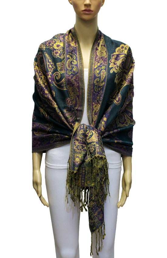 Elegant Gold-Thread Paisley Scarf-BH2109