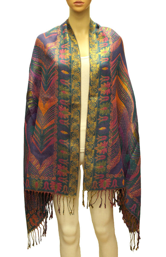 Luxurious Gold-Thread Embroidered Shawl- BH2201