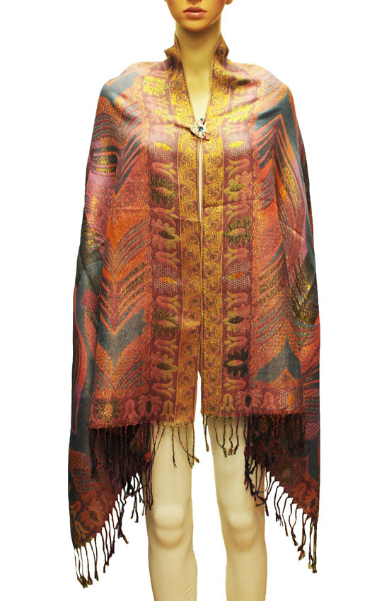 Luxurious Gold-Thread Embroidered Shawl- BH2201