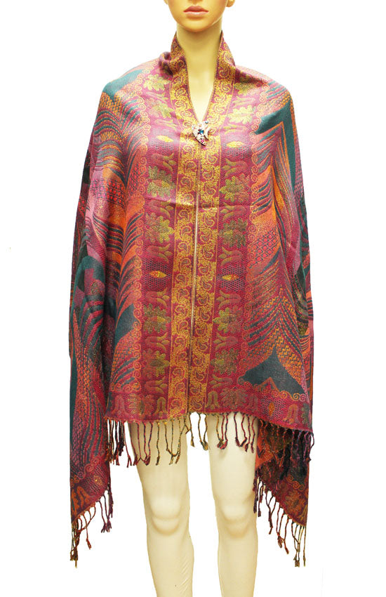 Luxurious Gold-Thread Embroidered Shawl- BH2201