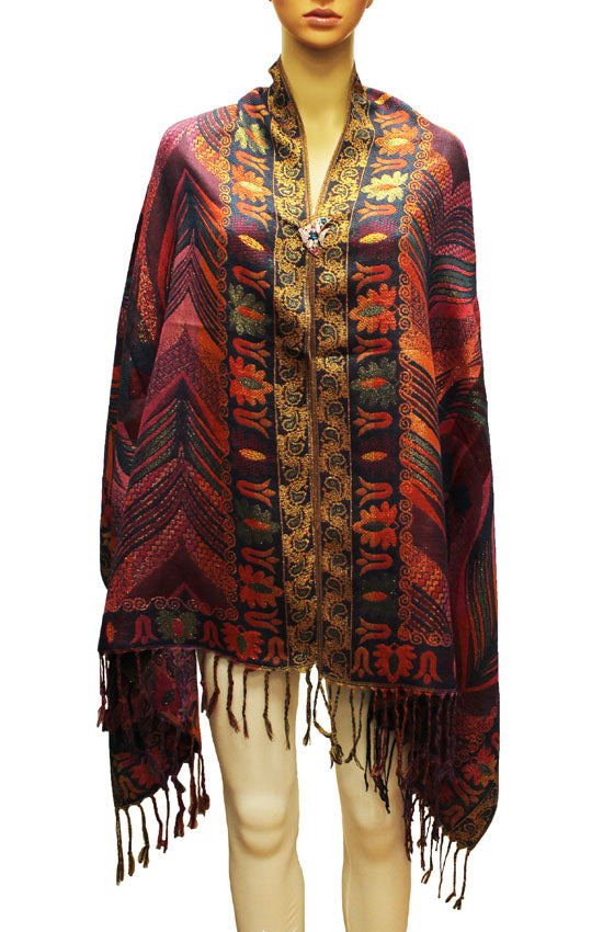 Luxurious Gold-Thread Embroidered Shawl- BH2201