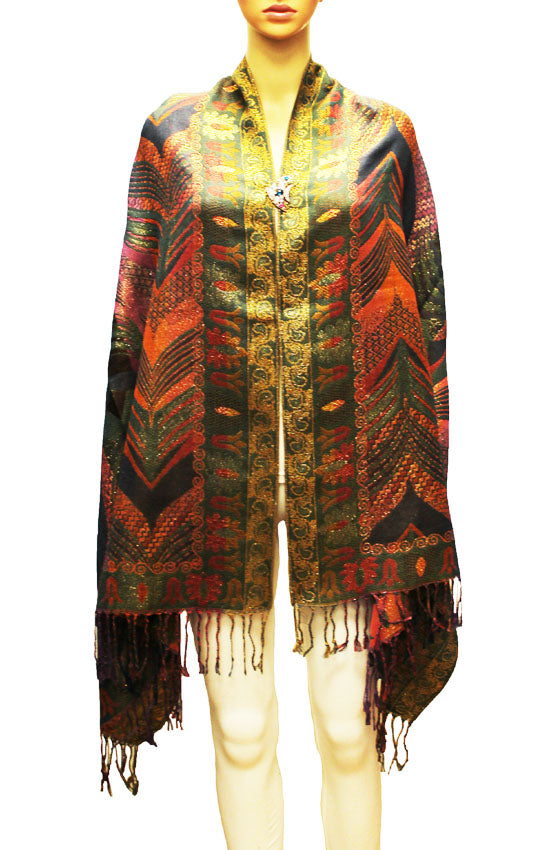 Luxurious Gold-Thread Embroidered Shawl- BH2201
