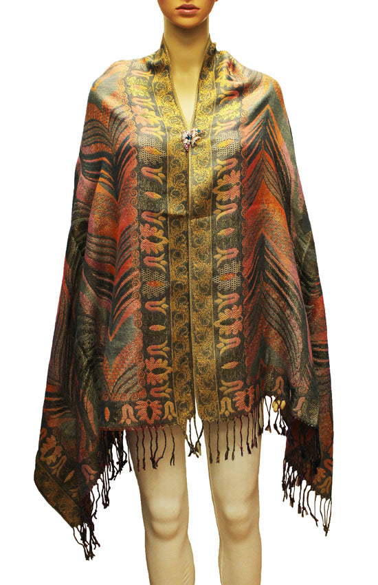 Luxurious Gold-Thread Embroidered Shawl- BH2201
