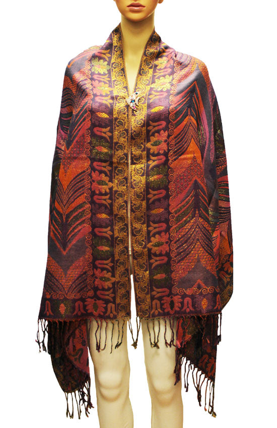 Luxurious Gold-Thread Embroidered Shawl- BH2201