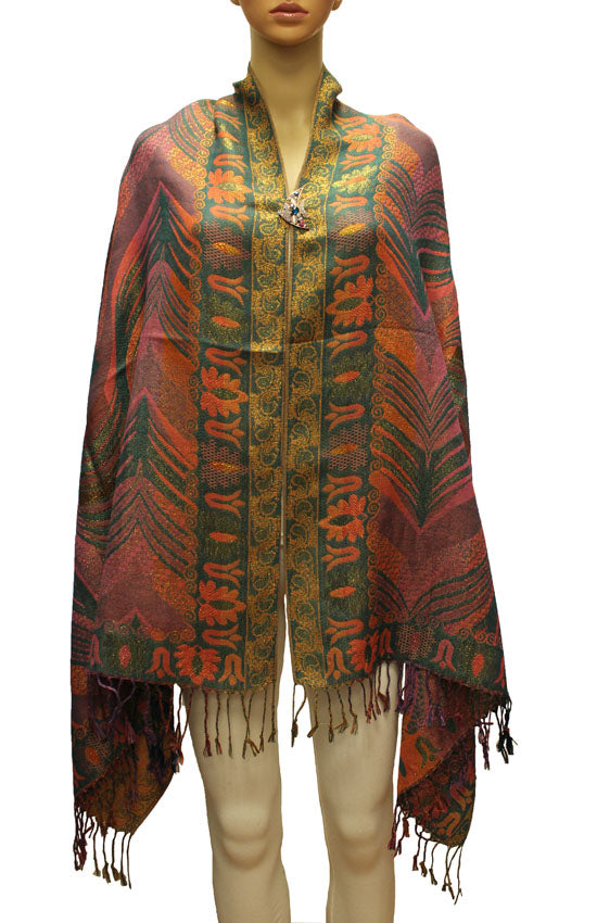 Luxurious Gold-Thread Embroidered Shawl- BH2201
