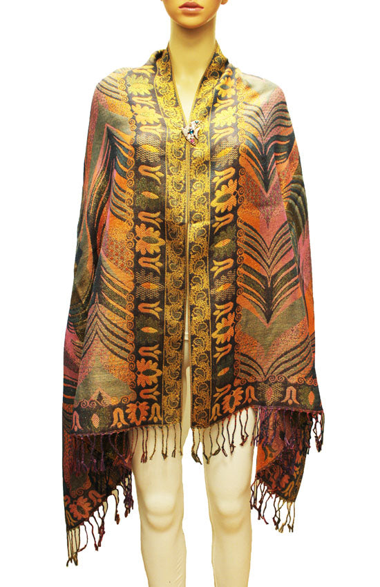 Luxurious Gold-Thread Embroidered Shawl- BH2201