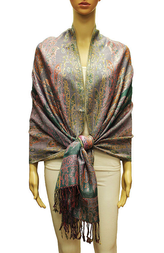 Colorful Silver-Thread Elegant Pashmina Shawl-BH2202