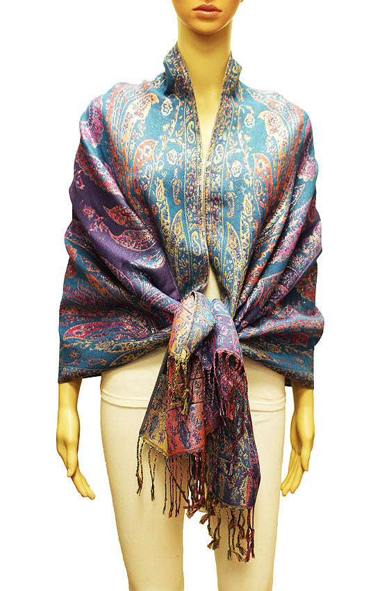 Colorful Silver-Thread Elegant Pashmina Shawl-BH2202