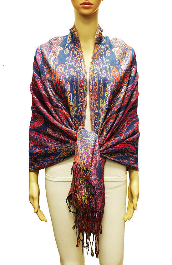 Colorful Silver-Thread Elegant Pashmina Shawl-BH2202