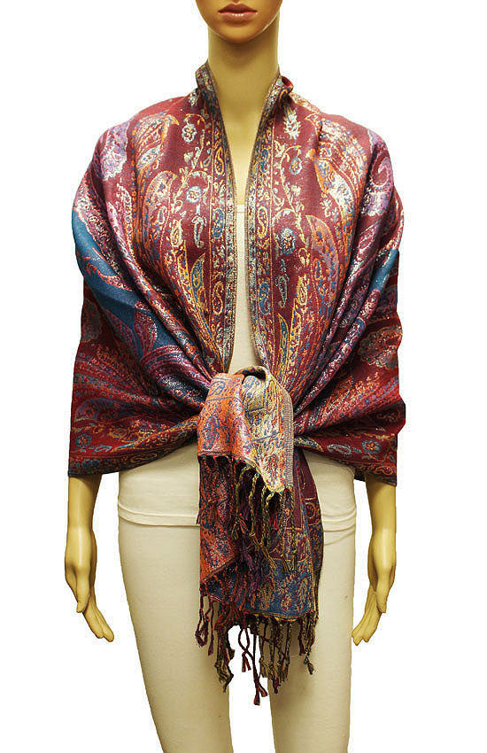 Colorful Silver-Thread Elegant Pashmina Shawl-BH2202