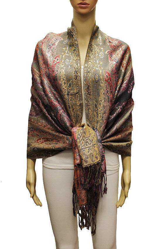 Colorful Silver-Thread Elegant Pashmina Shawl-BH2202