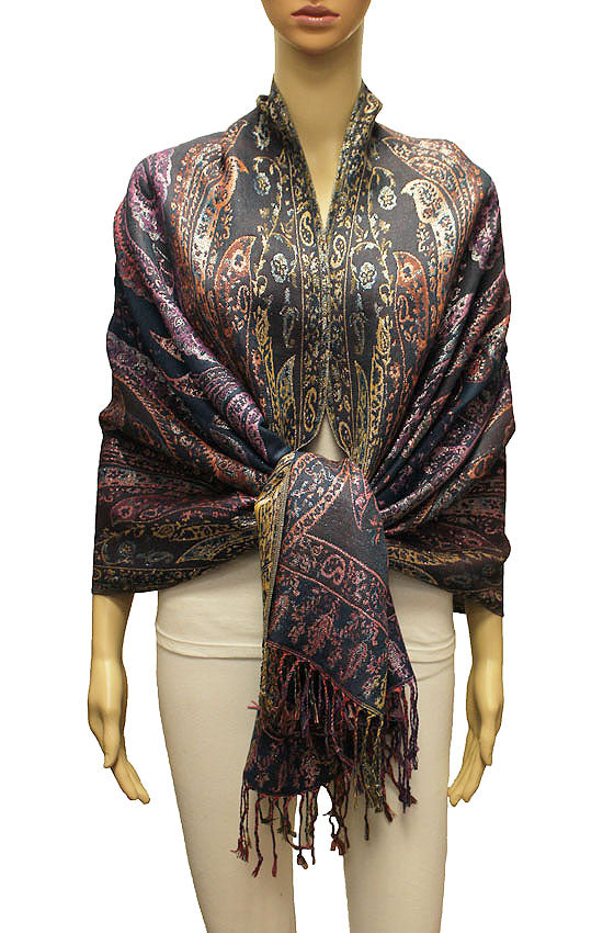 Colorful Silver-Thread Elegant Pashmina Shawl-BH2202