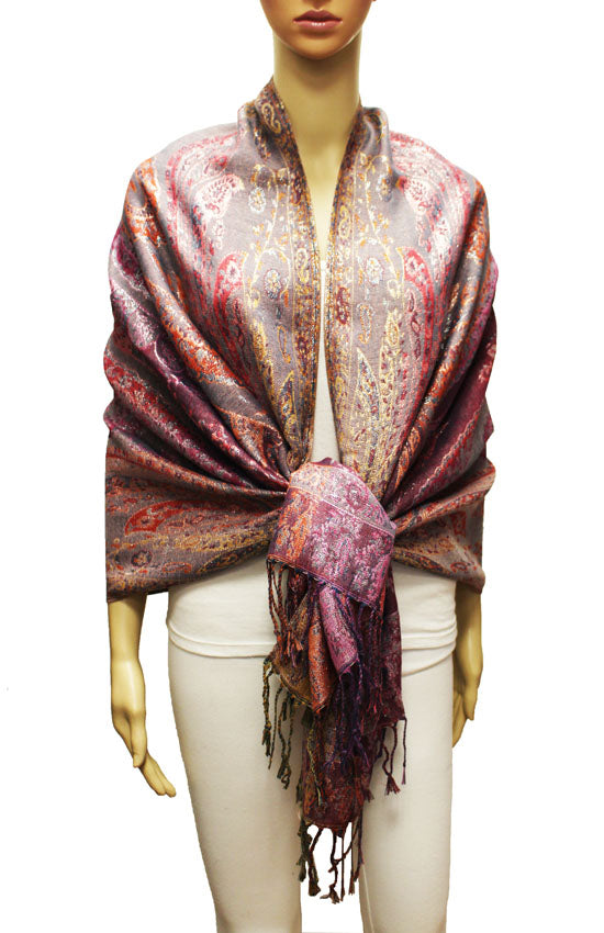 Colorful Silver-Thread Elegant Pashmina Shawl-BH2202