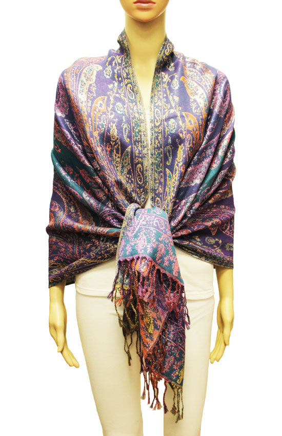 Colorful Silver-Thread Elegant Pashmina Shawl-BH2202