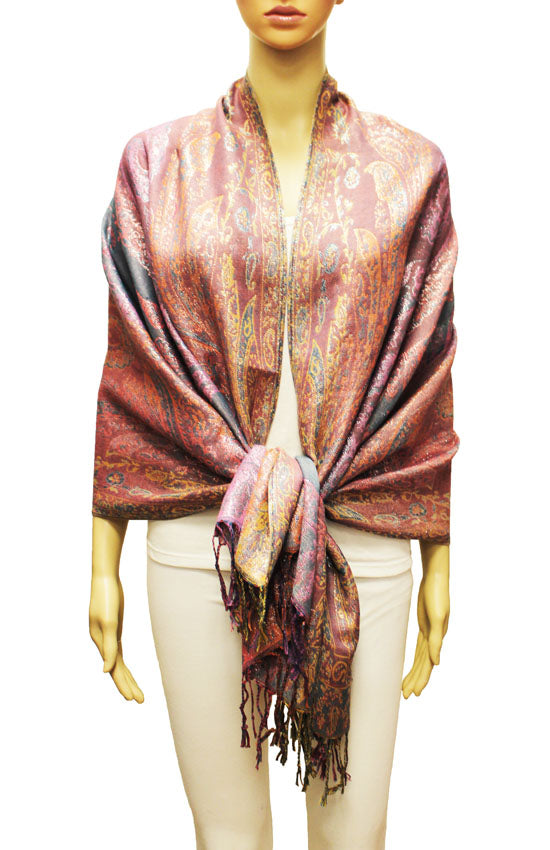 Colorful Silver-Thread Elegant Pashmina Shawl-BH2202