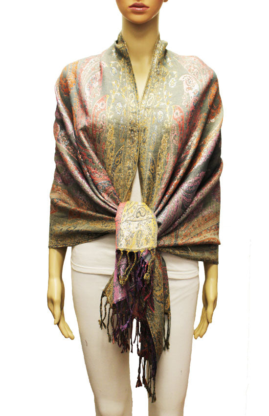 Colorful Silver-Thread Elegant Pashmina Shawl-BH2202
