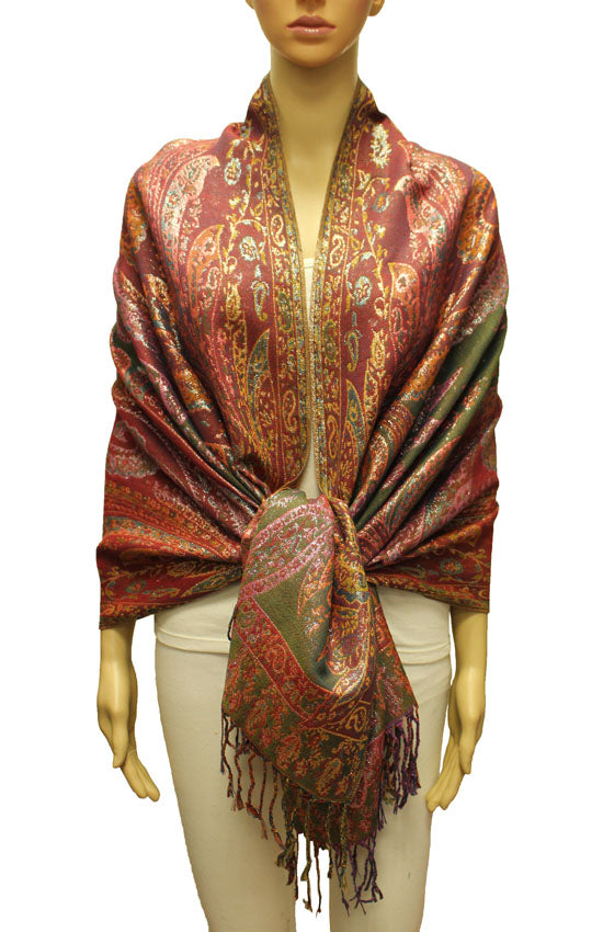 Colorful Silver-Thread Elegant Pashmina Shawl-BH2202