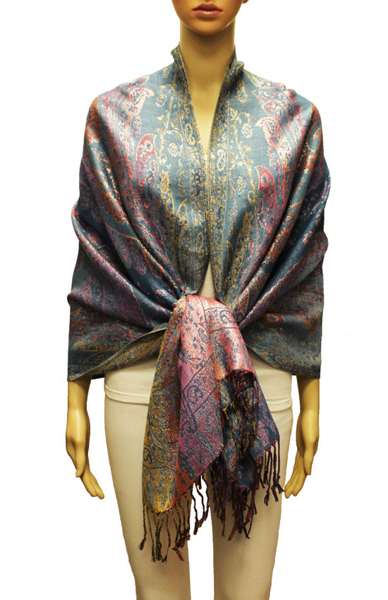 Colorful Silver-Thread Elegant Pashmina Shawl-BH2202