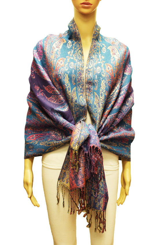Colorful Silver-Thread Elegant Pashmina Shawl-BH2202