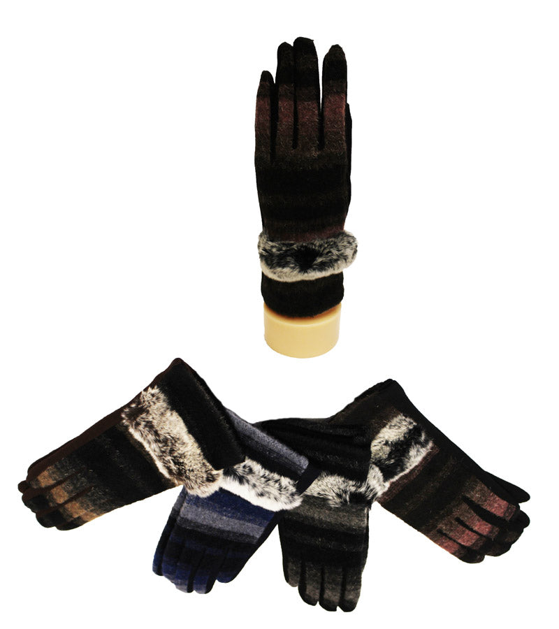 Striped Gloves with Faux Fur-GF1807