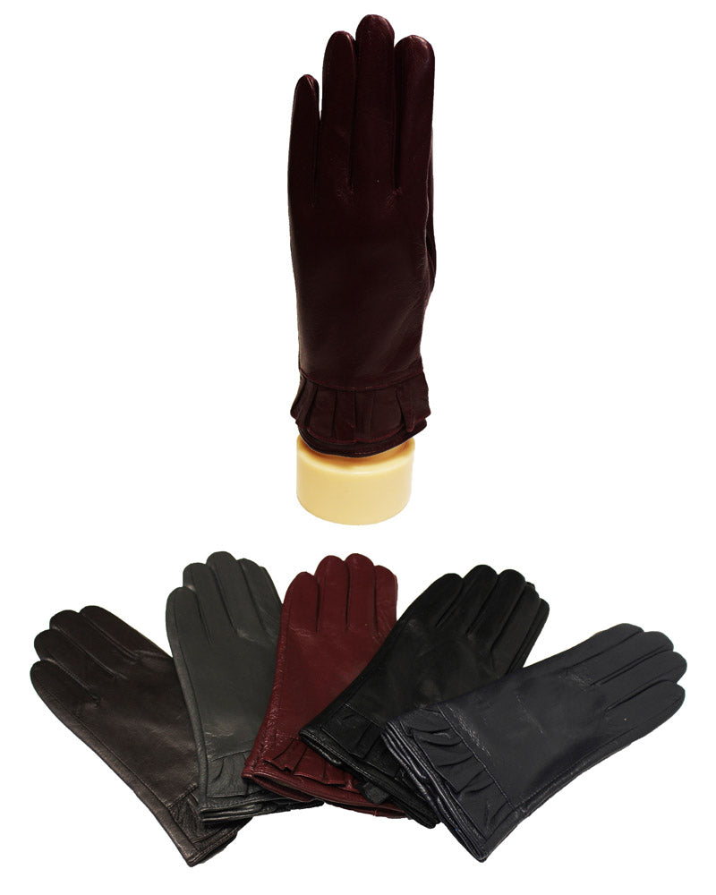Ruffled Edge Leather Gloves-GF1812